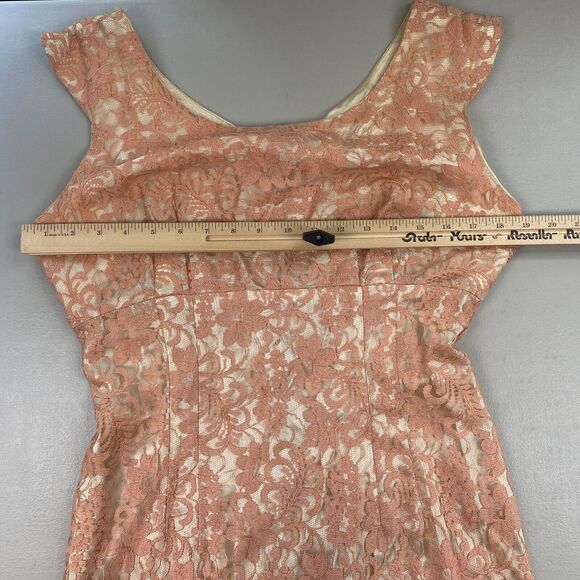 Vintage 50s Dress Womens Small Pink Satin & Lace Midi Wedding Cocktail 36x24x36 - Picture 8 of 14